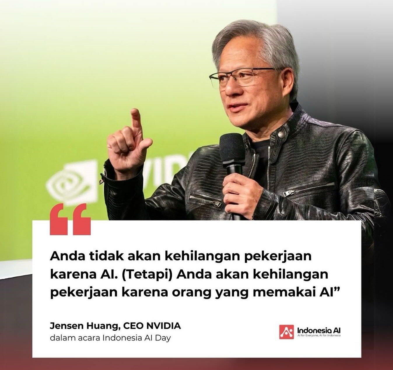 Foto ilustrasi Jensen Huang dengan kutipan tentang AI